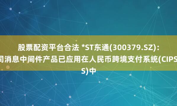 股票配资平台合法 *ST东通(300379.SZ)：公司消息中间件产品已应用在人民币跨境支付系统(CIPS)中